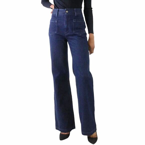 Sézane Le 70s Dark Wash High Rise Wide Leg Jeans Size 34 US 2 - Picture 1 of 7